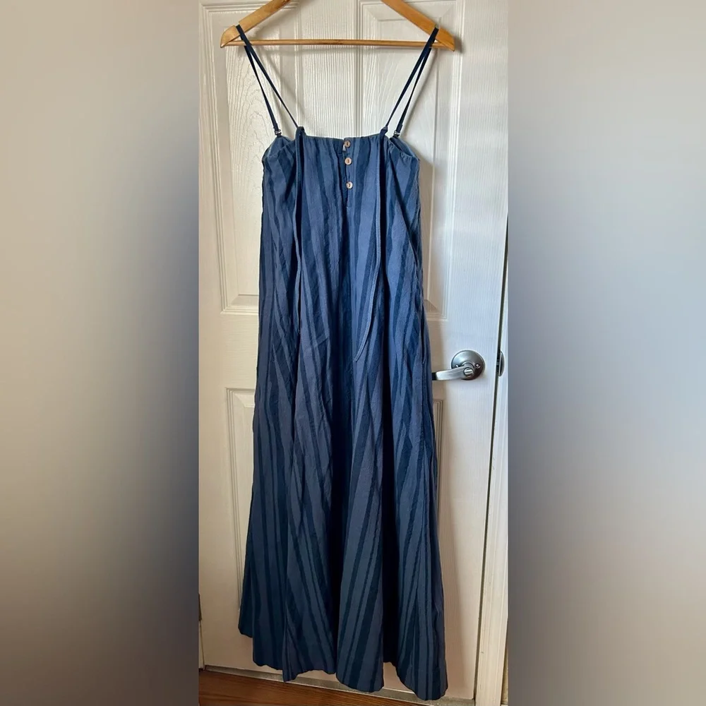 NWT Free People All for Sun Blue Striped Cotton Maxi Dress Small - Picture 4 of 13